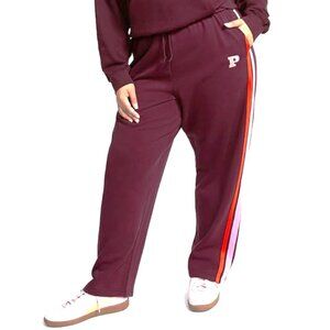 Victoria's Secret PINK Ivy Fleece Straight Leg Sweatpants Maroon Stripe XL NWT